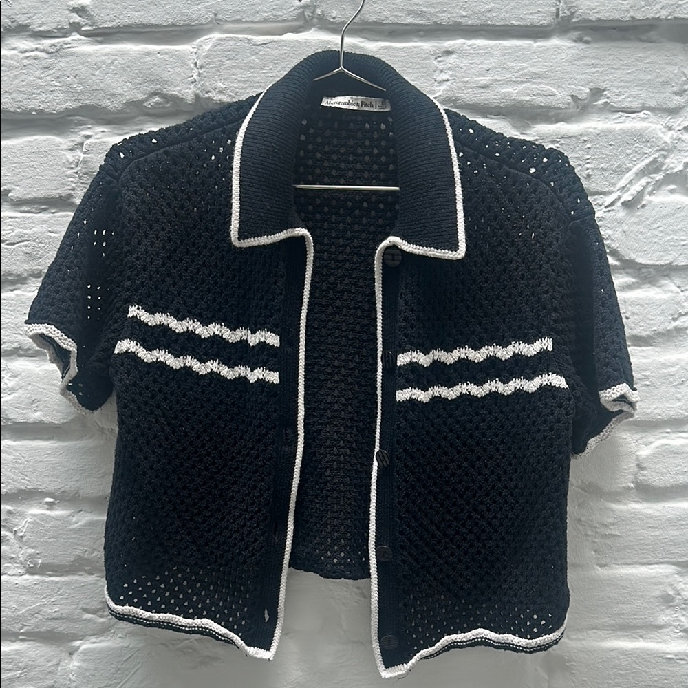 Abercrombie & Fitch Black Crochet Top with White Trim